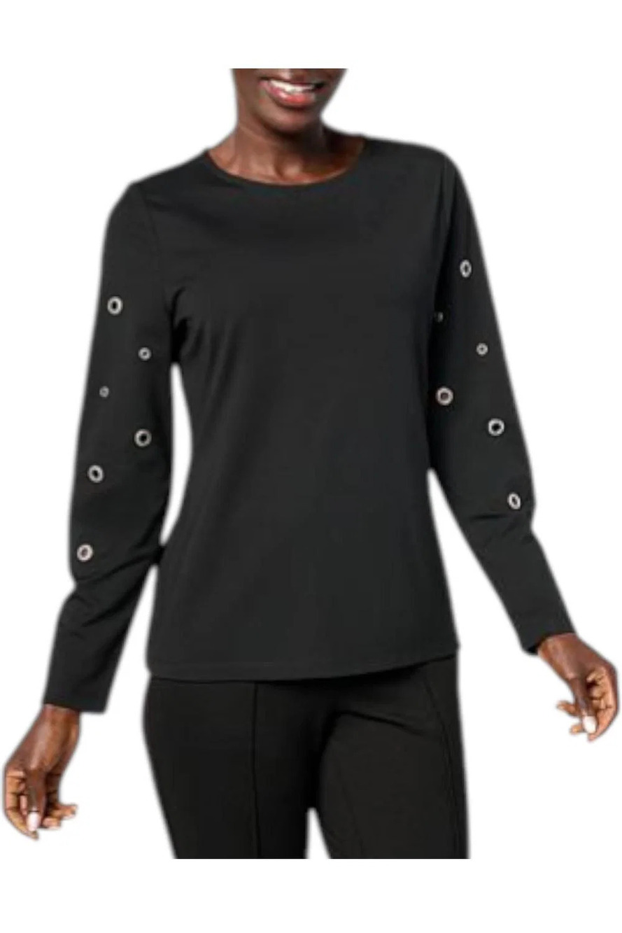 Grey by Jhoan Sebastian Women's Lightweight DoubleKnit Grommet Top Blk - Regular